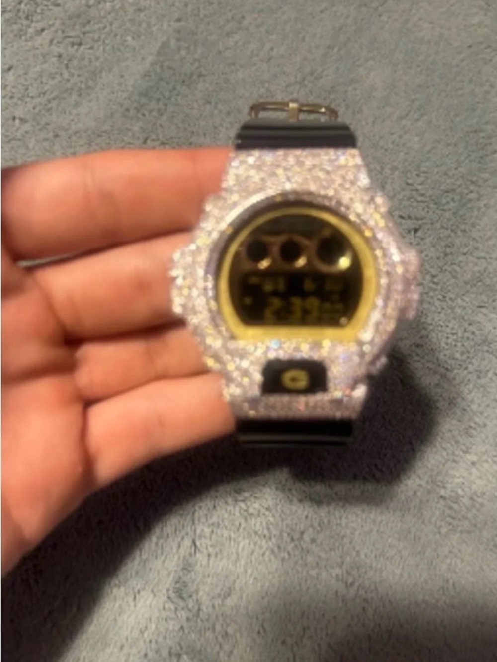 G-Shock Digital Watch with Sparkling Pink Bezel and Black Strap